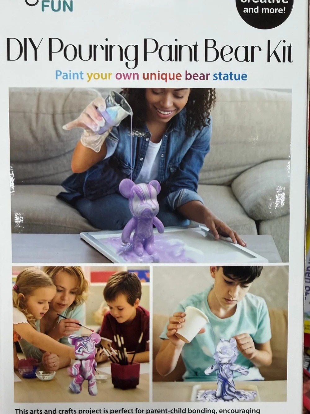 DIY Pouring Paint Bear Kit - Purple Marble Effect